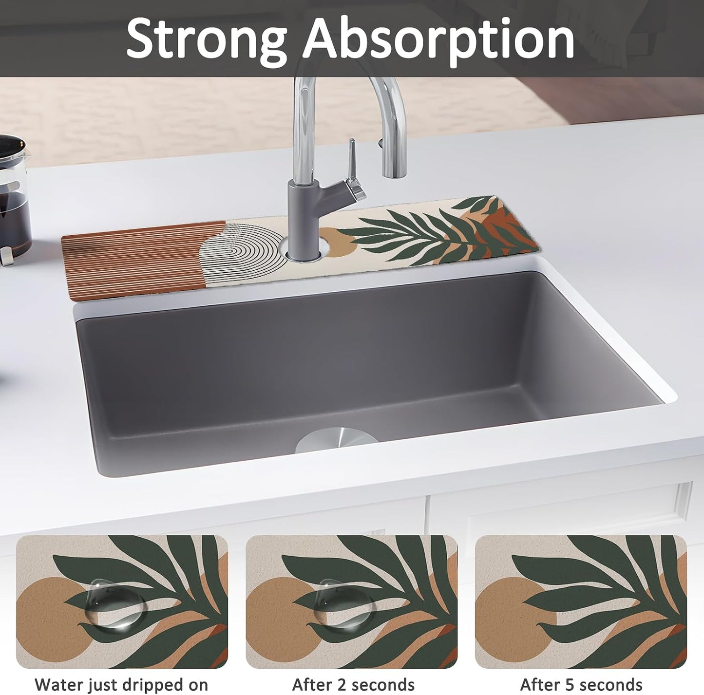 24" X 5.5" Kitchen Sink Splash Guard Faucet Mat Mandala Super Absorbent Fast Drying Faucet Guard & Draining Mat Sink Splash Guard Behind Faucet for Kitchen, Bathroom