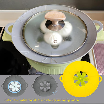 Spill Stopper Lid Cover, Boil Over Spill Stopper, Silicone Pot Lid, 10.24" Spill Stopper, Microwave Splatter Cover with Vents, Multi-Function Kitchen Tool (Yellow)