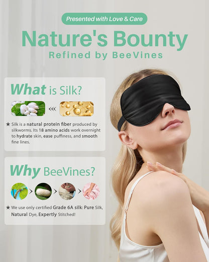 BeeVines 100% Mulberry Silk Sleep Mask, Light Blocking Eye Masks (2 Packs)