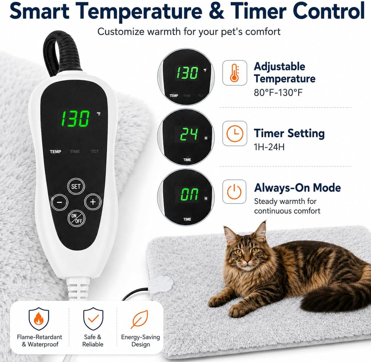 GOLOPET Cat Heating Pad with Normally Open Function，UL Dual Certification