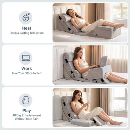 FifthQuarter 9PCS Orthopedic Wedge Pillow Set for After Surgery | Adjustable Upright Back Support, 40D Memory Foam and 25D High Density Foam, Elevates Body, Post Surgery Recovery Bed Sleeping