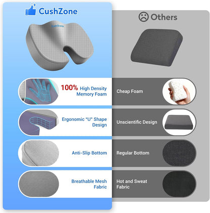 CushZone Seat Cushion Memory Foam Chair Pad for Office & Car, Black