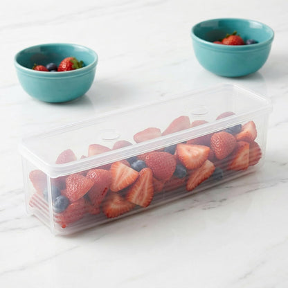 DECHOUS Long Plastic Food Storage Container with Lid for Scallions, Cilantro, Green Onions - Stackable, Airtight Clear Rectangular Food Container for Kitchen Fridge, 12x3.14x3 Inch