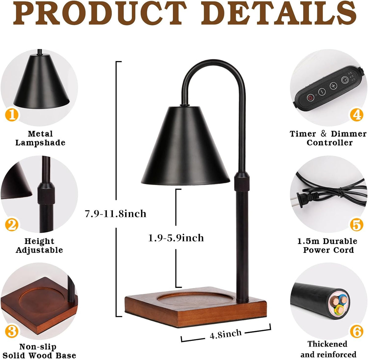Modern Candle Warmer Lamp with Timer, Dimmable Candle Lamp Warmer, Mothers Day Birthday Gifts for Women Men, Black Candle Warmer, Adjustable Candle Light Warmer, Cozy Living Room Bedroom Home Decor