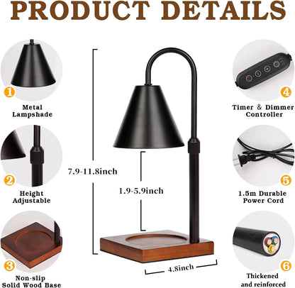 Modern Candle Warmer Lamp with Timer, Dimmable Candle Lamp Warmer, Mothers Day Birthday Gifts for Women Men, Black Candle Warmer, Adjustable Candle Light Warmer, Cozy Living Room Bedroom Home Decor