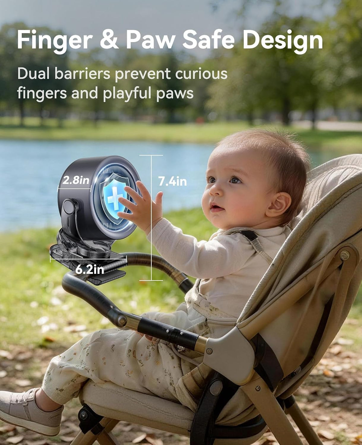 KIMMOO 4000mAh Rechargeable Portable Clip on Fan-100-Speed Touch Control, LED Display, 360° Rotate Quiet Turbo Desk Fan, Small Battery Operated USB Fan for Stroller Bed Travel Camping Golf Gym (White)
