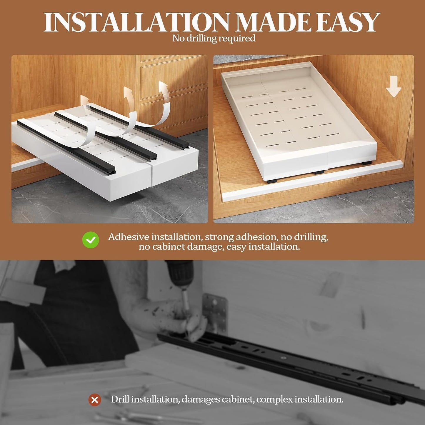 Seinloes 4 Pack Expandable Pull Out Cabinet Organizer 21"Deep With Raising Pad for Framed Cabinets,Upgrade 3 Slide Rails Slide Out Drawers,No Drill Roll Out Shelves,Adjustable Width 12.1"-20.4" White