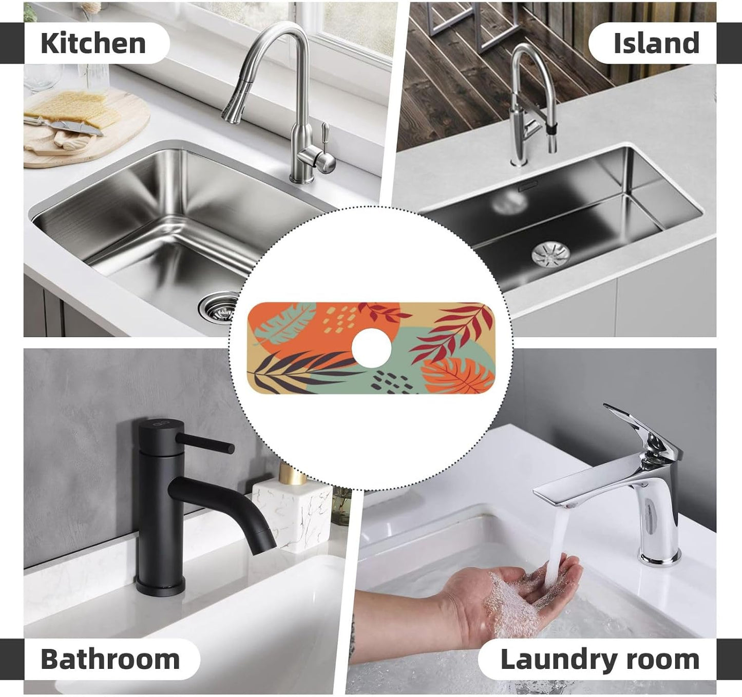 Wildflowers Floral Flower Kitchen Sink Splash Guard Faucet Mat Super Absorbent Fast Drying Mat Sink Gadgets-Fast Drying Pad Sink Mat For Kitchen Bathroom (15" X 5.5" )