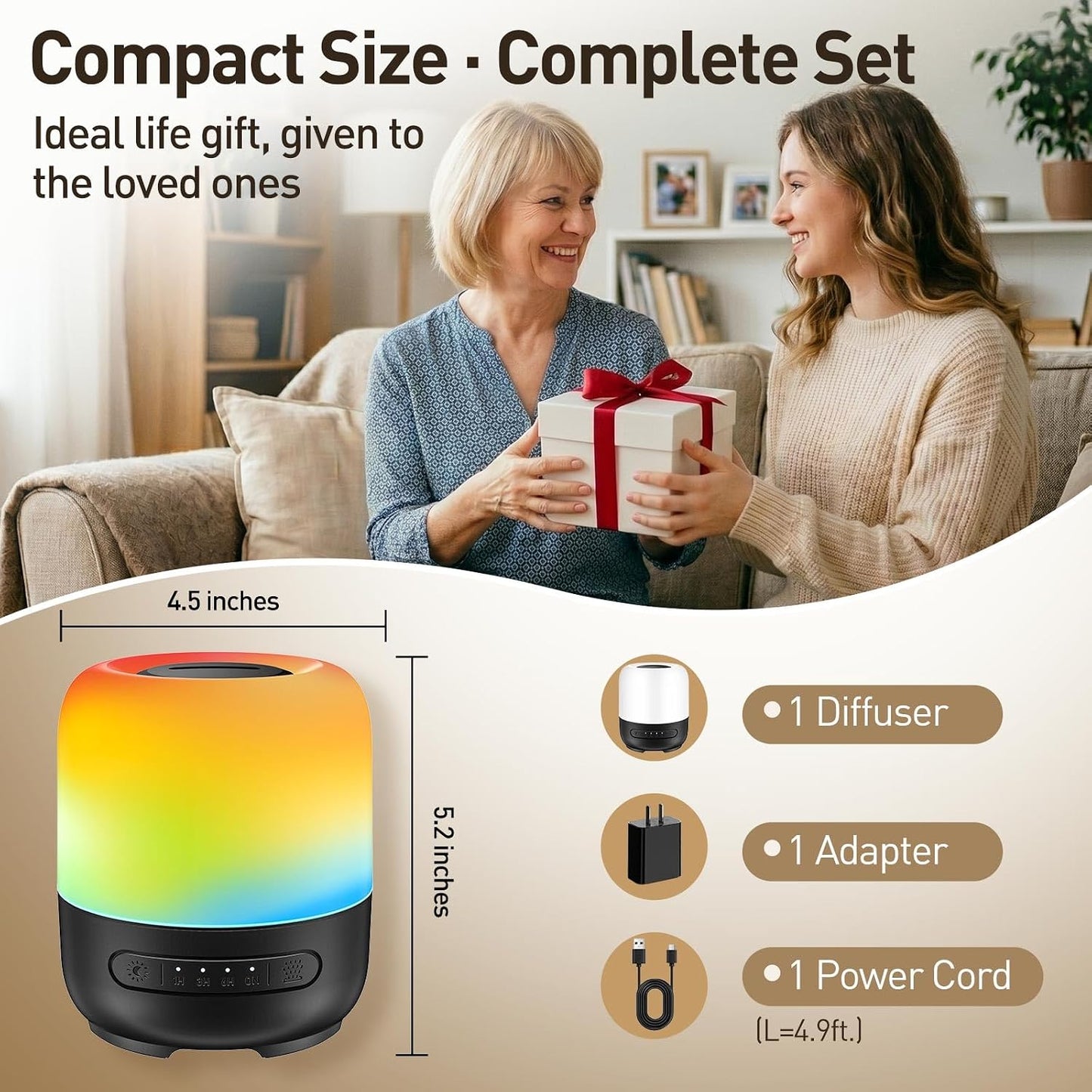 Essential Oil Diffuser, 300ml Ultrasonic Aromatherapy Oil Diffuser & Humidifier with 7 Color Night Lights, Quiet 20dB Operation for 12 Hours, for Home, Bedroom, Office (2)