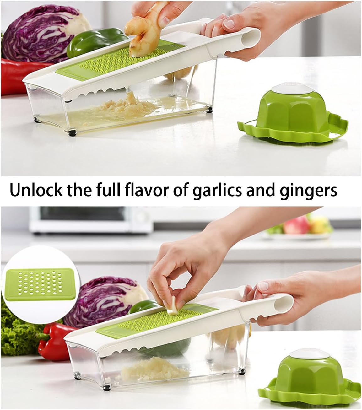 NACOLUS Cheese Grater with Container,5 In 1 Mandoline Slicer for Kitchen,Multi Purpose Vegetable Slicer, Easy to Clean Vegetable Chopper,Cheese Shredder,Julienne Slicer and Peeler | all-in-one vegetable slicer&cheese grater,with container or use