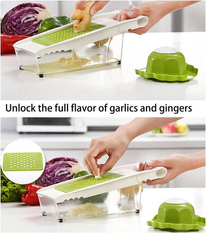 NACOLUS Cheese Grater with Container,5 In 1 Mandoline Slicer for Kitchen,Multi Purpose Vegetable Slicer, Easy to Clean Vegetable Chopper,Cheese Shredder,Julienne Slicer and Peeler | all-in-one vegetable slicer&cheese grater,with container or use