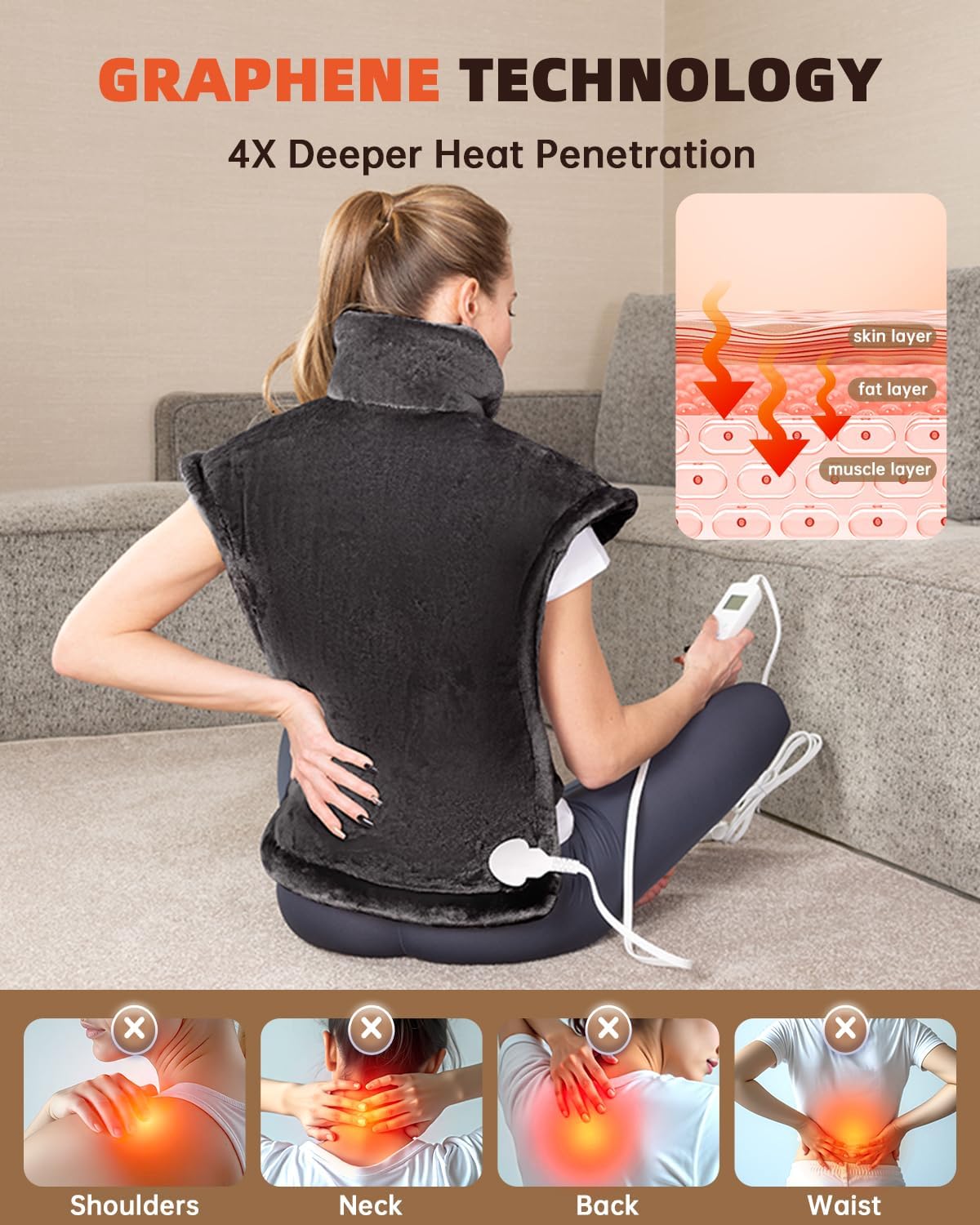 Graphene-Infused Heating Pad for Neck Shoulder and Back,Large Heating Pad for Women Men Dad, Weighted Electric Neck Shoulders Heat Pad for Pain Relief, ETL Certified