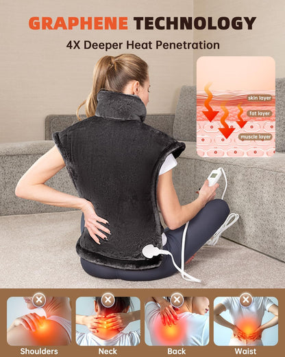 Graphene-Infused Heating Pad for Neck Shoulder and Back,Large Heating Pad for Women Men Dad, Weighted Electric Neck Shoulders Heat Pad for Pain Relief, ETL Certified