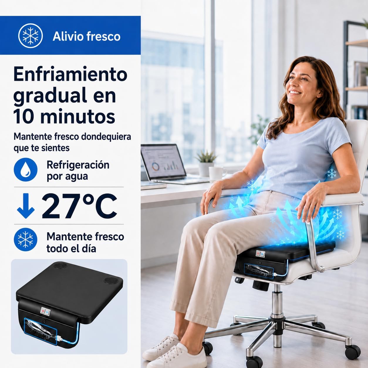 80°F Water Cooling Seat Cushion for Car Seat & Office Chair | 3-Speed Strong Cooling for Long Sitting, 300ml Water Bag, Truck Driver, Wheelchair, Travel & Stadium, Gift for Father, Dad