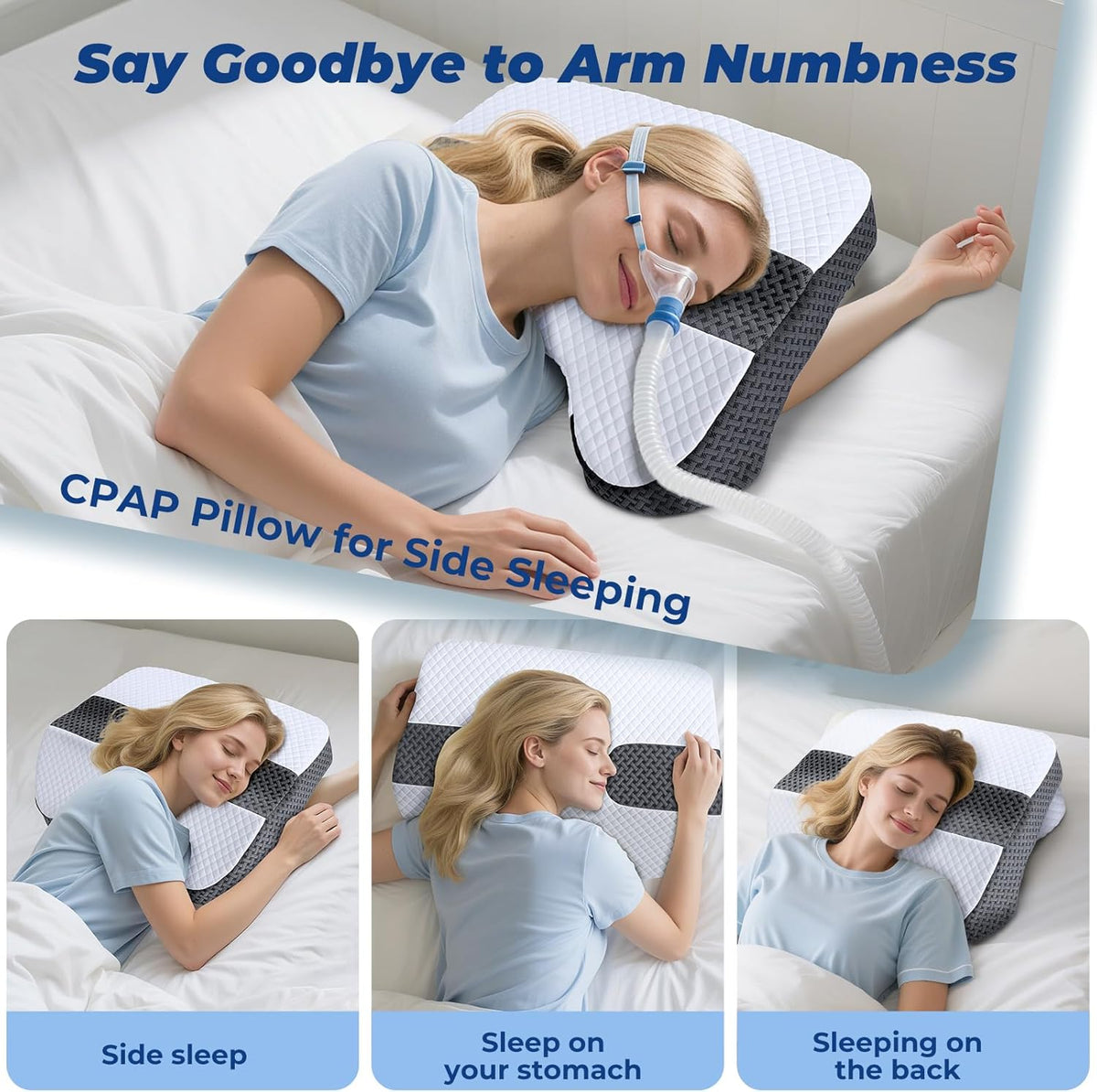 SAHEYER Side Sleeper Pillow with Arm Holes, 2 in 1 Shoulder Relief System for Rotator Cuff Pain, Memory Foam Pillow for Adults with 3 Arm Place Hole - for Side, Back and Stomach, Black