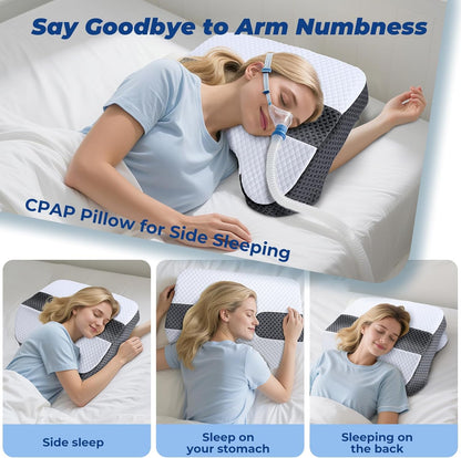 SAHEYER Side Sleeper Pillow with Arm Holes, 2 in 1 Shoulder Relief System for Rotator Cuff Pain, Memory Foam Pillow for Adults with 3 Arm Place Hole - for Side, Back and Stomach, Black
