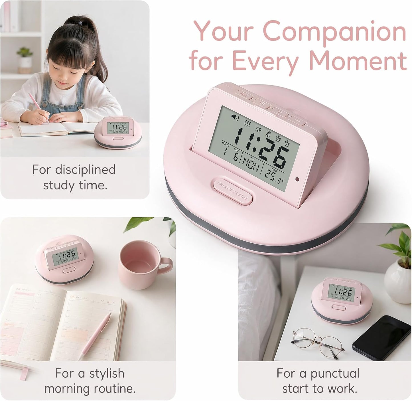 Vibration Alarm Clock for Heavy Sleepers Silent Wake Up Bed Shaker | 2 Alarms, Snooze, Backlit, Countdown Timer, for Students Dorm