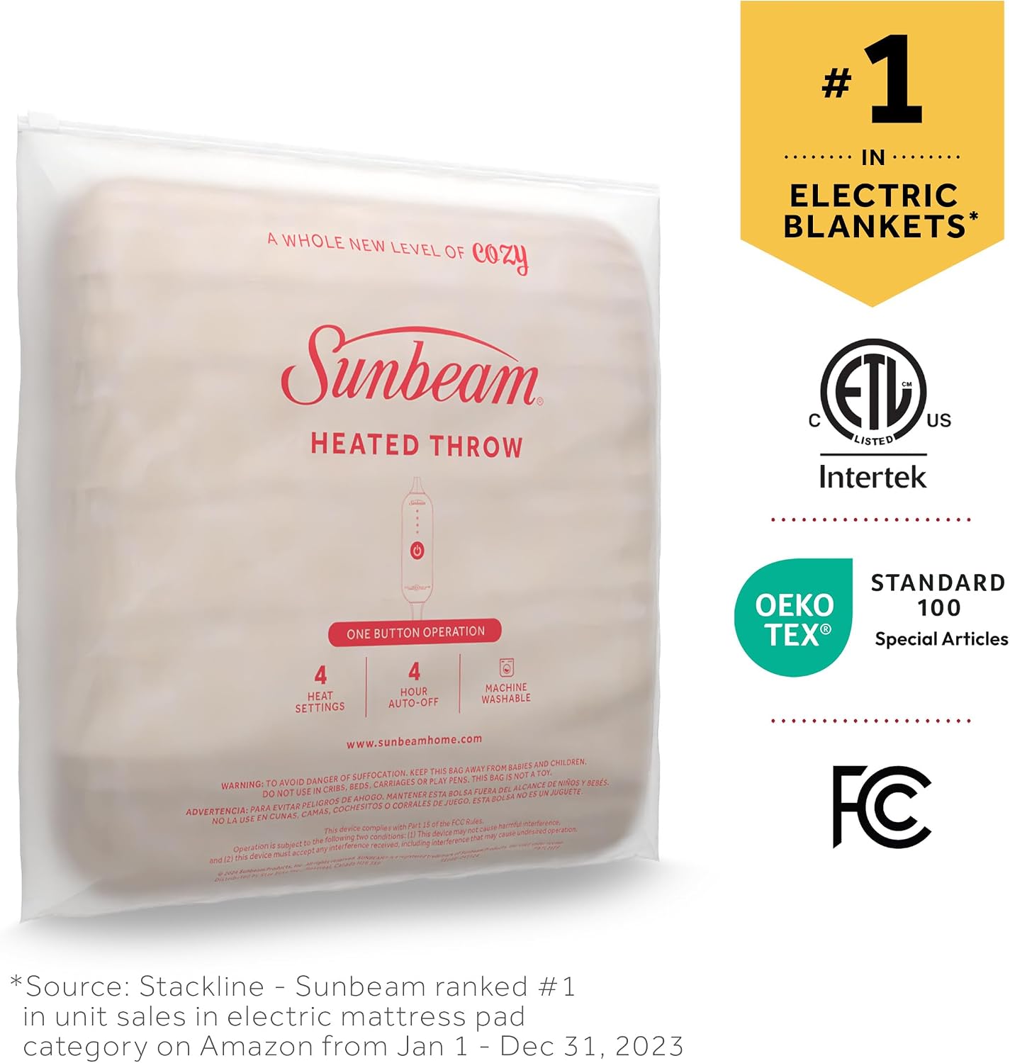 Sunbeam Electric Throw Royal Mink Sherpa Heated Blanket, 4 Heat Settings, 4-Hour Auto Shut-Off, Fast Heating, Luxurious and Ultra Comfy, Cabernet Color, 50" x 60"