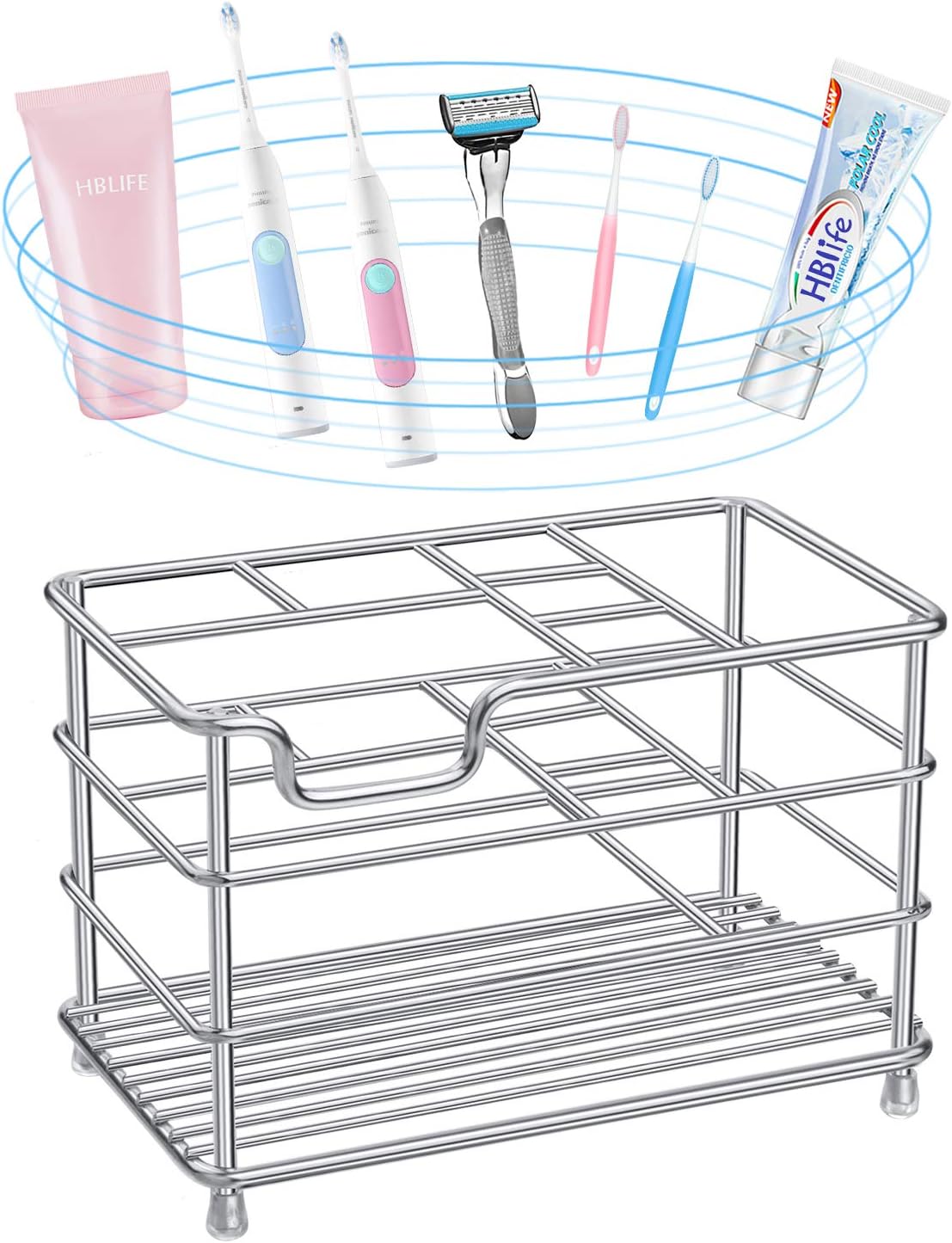 HBlife Toothbrush Holders for Bathroom, 5 Slots Silver Stainless Steel Bathroom Accessories Organizer