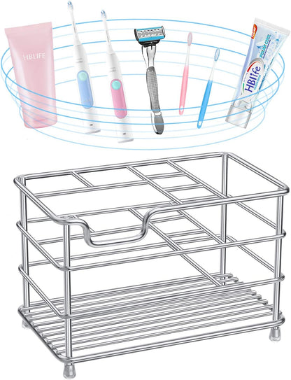 HBlife Toothbrush Holders for Bathroom, 5 Slots Silver Stainless Steel Bathroom Accessories Organizer