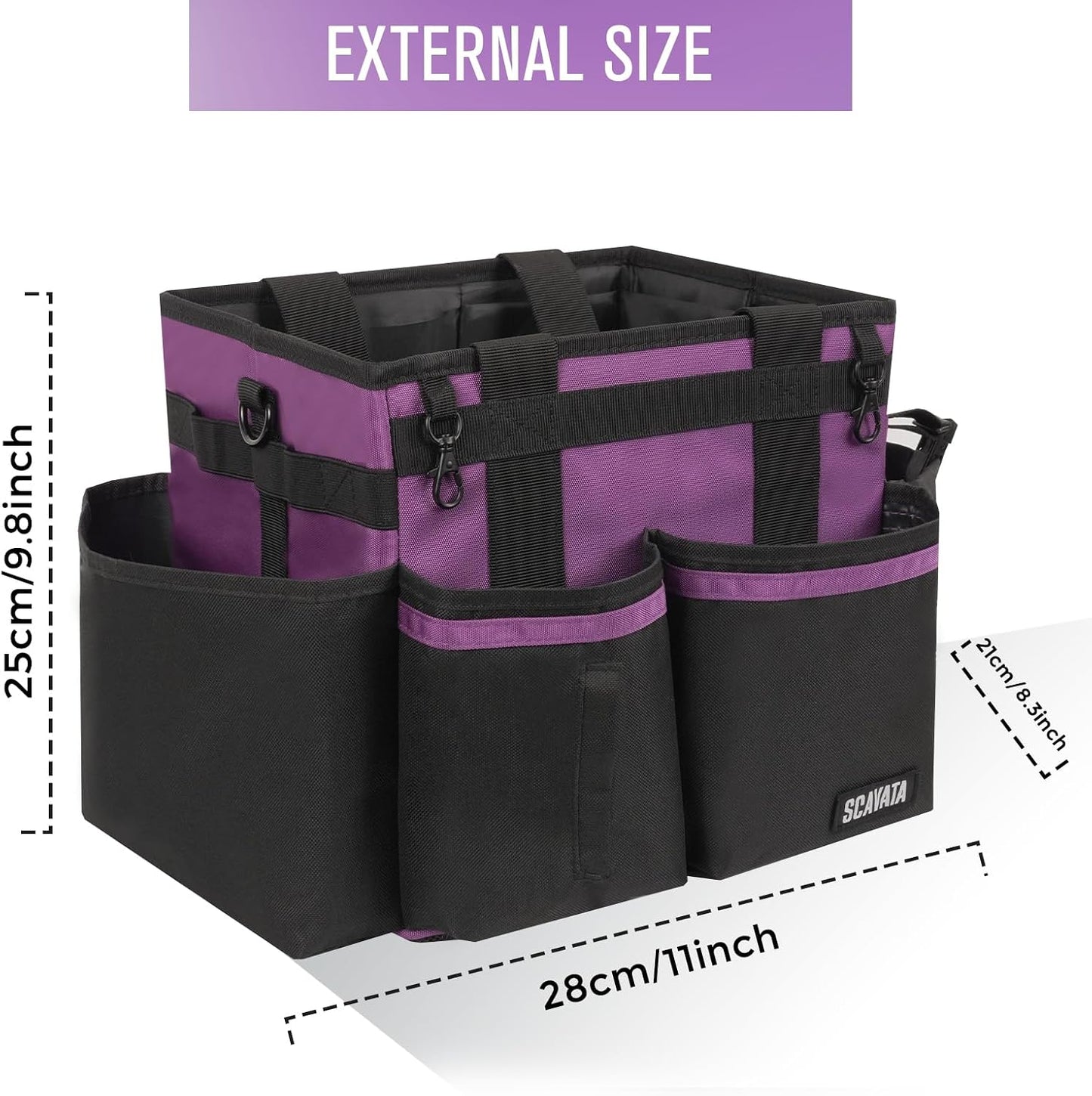 SCAVATA Compact Wearable Cleaning Caddy with Handle & Shoulder Straps | Small Cleaning Supplies Organizer, Under Sink & Car Cleaning Tools Storage Bag for Housekeepers Cleaners, Black