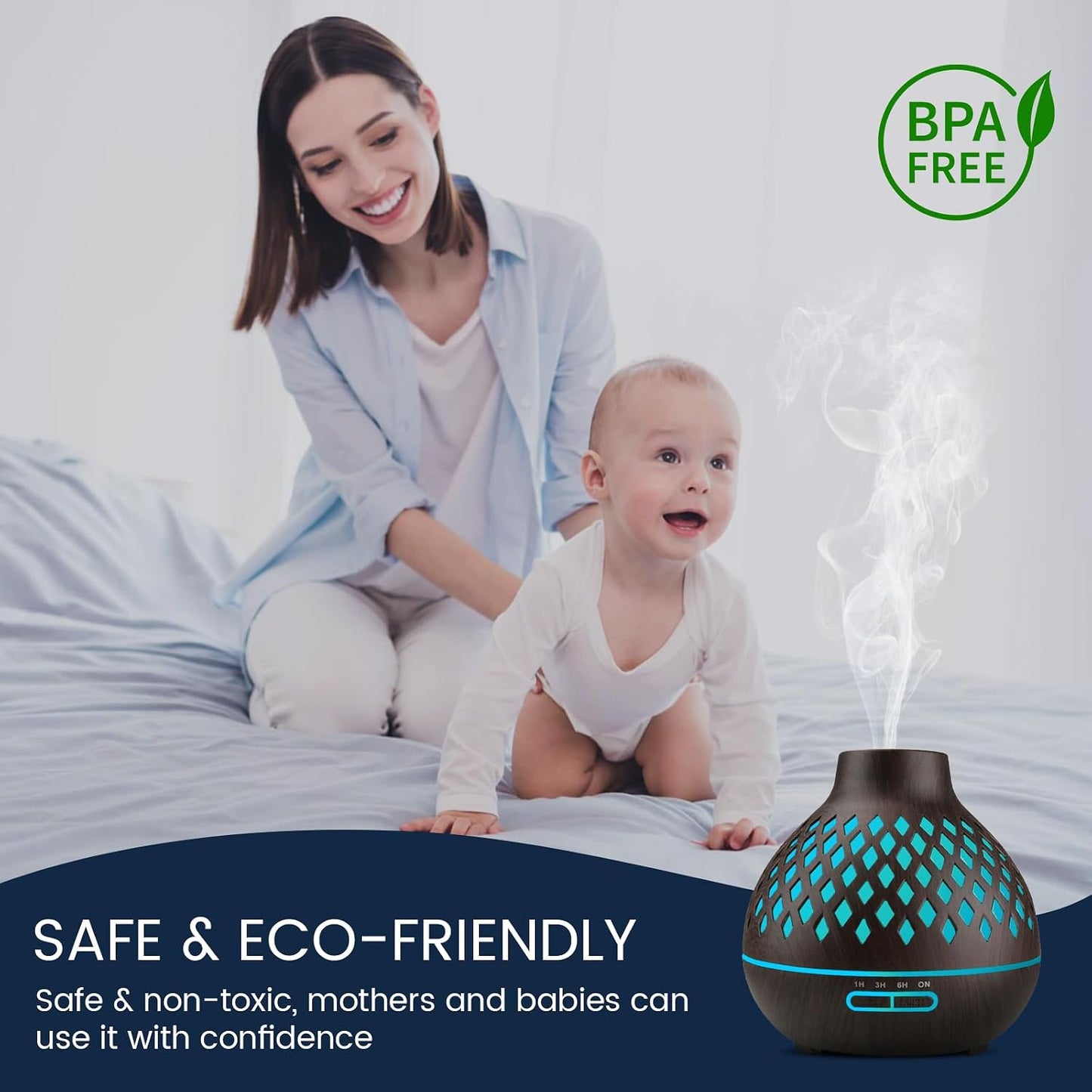 Aeshory Aromatherapy Diffuser & 12 Essential Oils Set, 550ML Aromatherapy Diffuser for Home, Ultrasonic Cool Mist Humidifier with Remote Control 4 Timer 7 Color LED Light, Waterless Auto Off, Dark