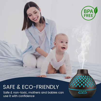 Aeshory Aromatherapy Diffuser & 12 Essential Oils Set, 550ML Aromatherapy Diffuser for Home, Ultrasonic Cool Mist Humidifier with Remote Control 4 Timer 7 Color LED Light, Waterless Auto Off, Dark