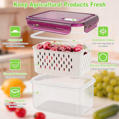 8 Pieces Fruit Storage Containers for Fridge with Lids and Strainer | 4Pack Fruit Containers for Fridge, Fresh Produce Saver Keeper for Vegetable Fruit Salad, BPA Free Organizer for Refrigerator