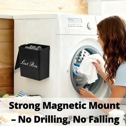 Artilife Magnetic Dryer Lint Bin with Lid, 6 x 5 in White ABS Plastic | Compact 1.8L dryer lint holder mounts to metal appliances without tools; fitted lid hides lint and sheets for laundry room