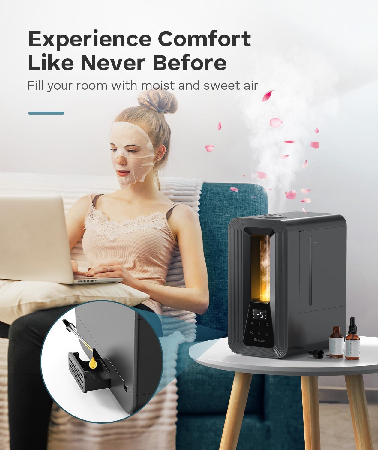BREEZOME 6L Humidifiers for Bedroom, Cool Mist Top Fill Humidifier with Aroma Diffuser, Humidistat, Night Light, 50H Runtime, Quiet Ultrasonic Humidifiers for Home Large Room, Baby Nursery, Plants | Top Fill, Sleep Mode Ultrasonic Quiet 25dB, Aroma