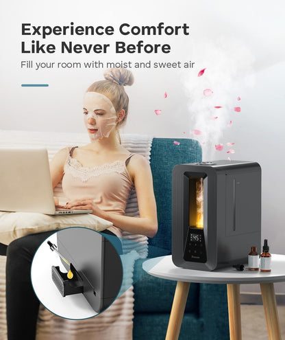 BREEZOME 6L Humidifiers for Bedroom, Cool Mist Top Fill Humidifier with Aroma Diffuser, Humidistat, Night Light, 50H Runtime, Quiet Ultrasonic Humidifiers for Home Large Room, Baby Nursery, Plants | Top Fill, Sleep Mode Ultrasonic Quiet 25dB, Aroma