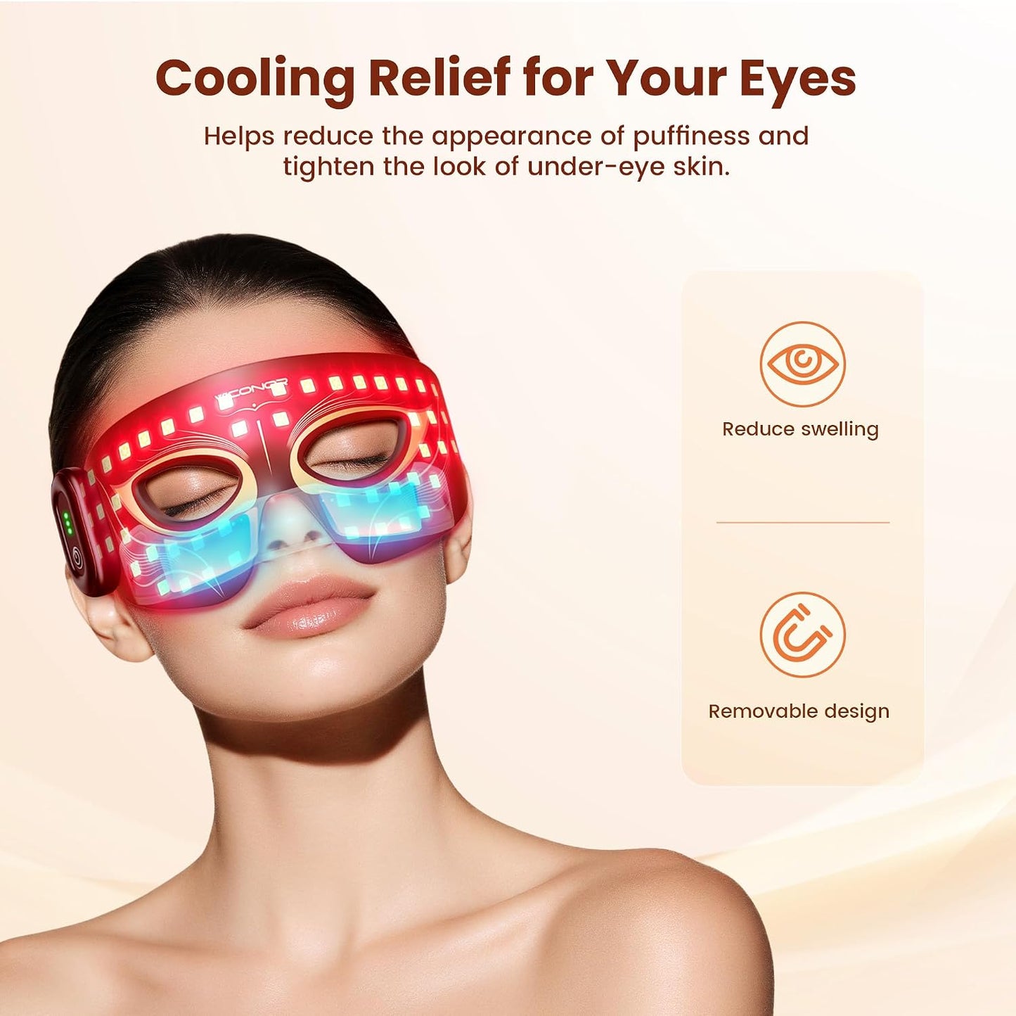 Viconor Red Light Therapy for Eyes, Infrared Red Light Therapy for Eye Bag | 630nm Red Light & 850nm Infrared Red Light Therapy Device for Wrinkles, Red Light Eye Mask with Rechargeable Remote