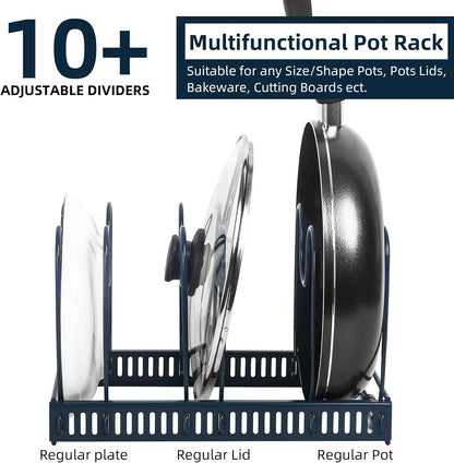 ROOHUA Pot and Pan Lid Organizer Rack for Under Cabinet, 12"-23" Expandable | 10 Adjustable Dividers, Holds Pan Lids, Cookware & Bakeware, Creates Tidy Cabinet Storage, Durable Metal, Bronze