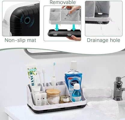 GFWARE Black Toothbrush Holder - 7 Slots Bathroom Organizer Countertop with Drainage Matte Black Electric Toothbrush and Toothpaste Holder for Bathroom Accessories Organization Vanity Sink Storage | Detachable 7 Slots Matte Black Kid Electric Toothbrush