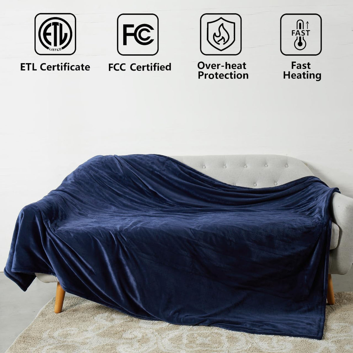 Tefici Heated Blanket Throw,Ultra Soft 2-Layer Flannel Electric Blanket