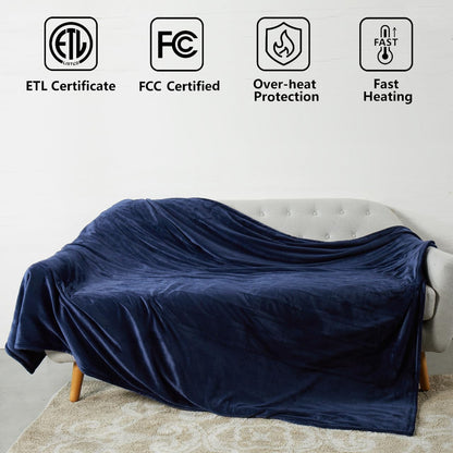 Tefici Heated Blanket Throw,Ultra Soft 2-Layer Flannel Electric Blanket