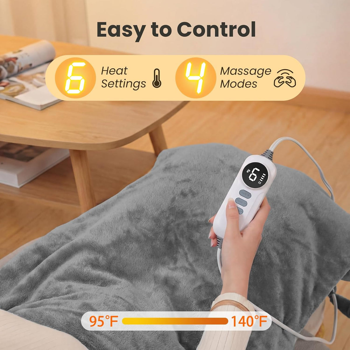 DAILYLIFE Heating Pad with Massager for Neck and Shoulders, Wearable Electric Heating Pads for Back Pain Relief, Auto-Shut Off, 6 Heat Settings, 4 Massage Modes, Large Size, UL Certified, Blue