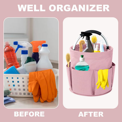 Cleaning Caddy with Handle, 17L Foldable Cleaning Supplies Organizer, Portable Storage Basket, Cleaning Supply Caddy, Multifunctional Cleaning Bucket Bag for Garden, Home, Kitchen (Black)