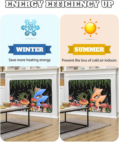 Magnetic Fireplace Cover Red Mushroom Fox Fireplace Screen Decorative Eucalyptus Leaves Butterfly Black Insulation Fireplaces Blocker Save Energy Fireplaces Draft Stopper Covers for Living Room 36x30