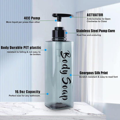 AUMIO 16.9oz Shampoo Dispenser for Shower Wall 3 Chamber, Drill Free Shampoo and Conditioner Dispenser with 6 Waterproof Labels, Wall Mounted Shower Soap Dispenser Shampoo Bottles for Home Bathroom