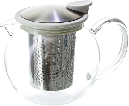 FORLIFE Bola Glass Teapot with Basket Infuser, 25oz./750ml., Black Graphite