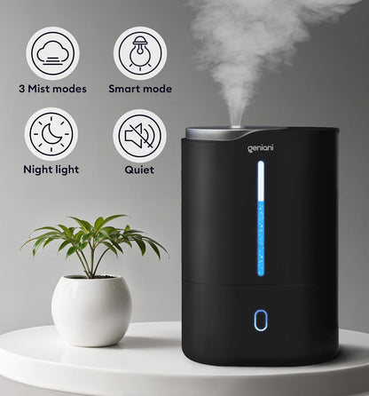 GENIANI Cool Mist Air Humidifiers for Bedroom, Plants, and Large Rooms - Quiet Humidifiers for Baby Room with Auto Shut Off & Night Light (3.9L, White)