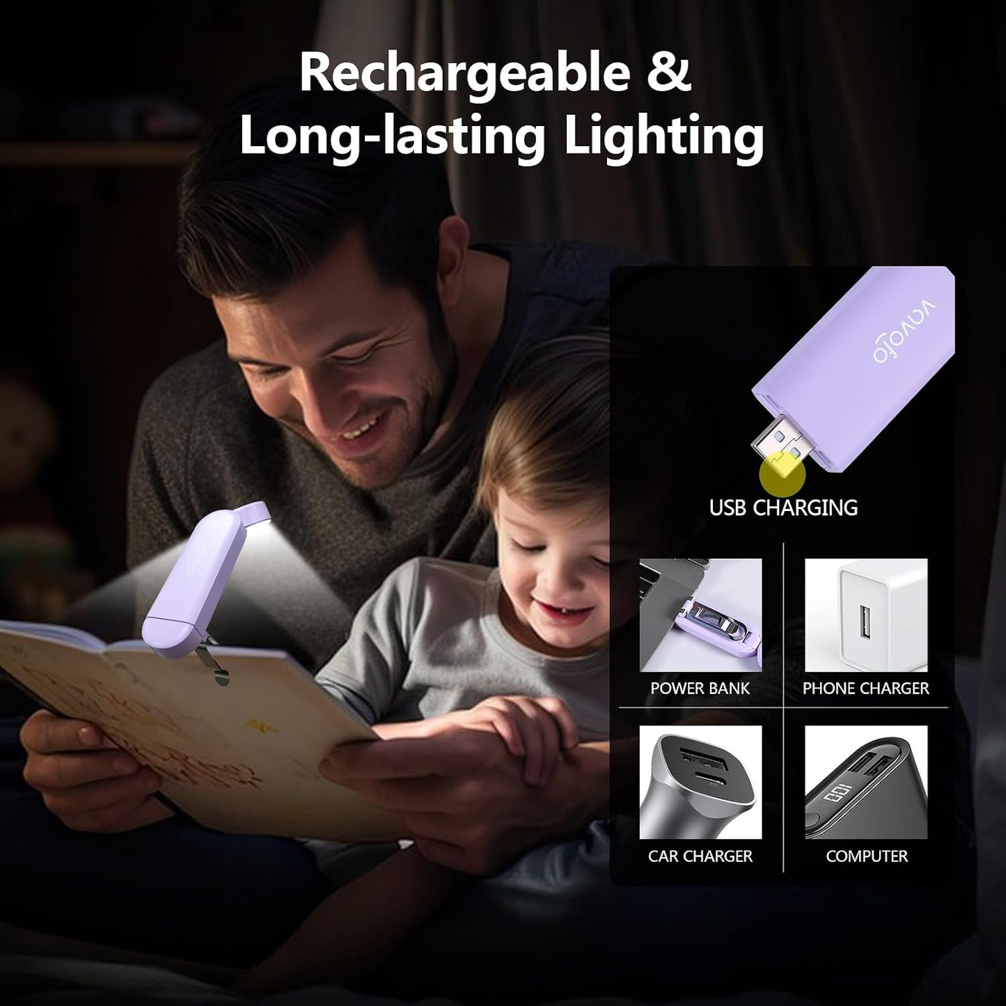 VAVOFO USB Rechargeable Bookmark Reading Light, Blue Light Blocking Amber LEDs for Bedtime Reading - Clip On, 9 Lighting Modes