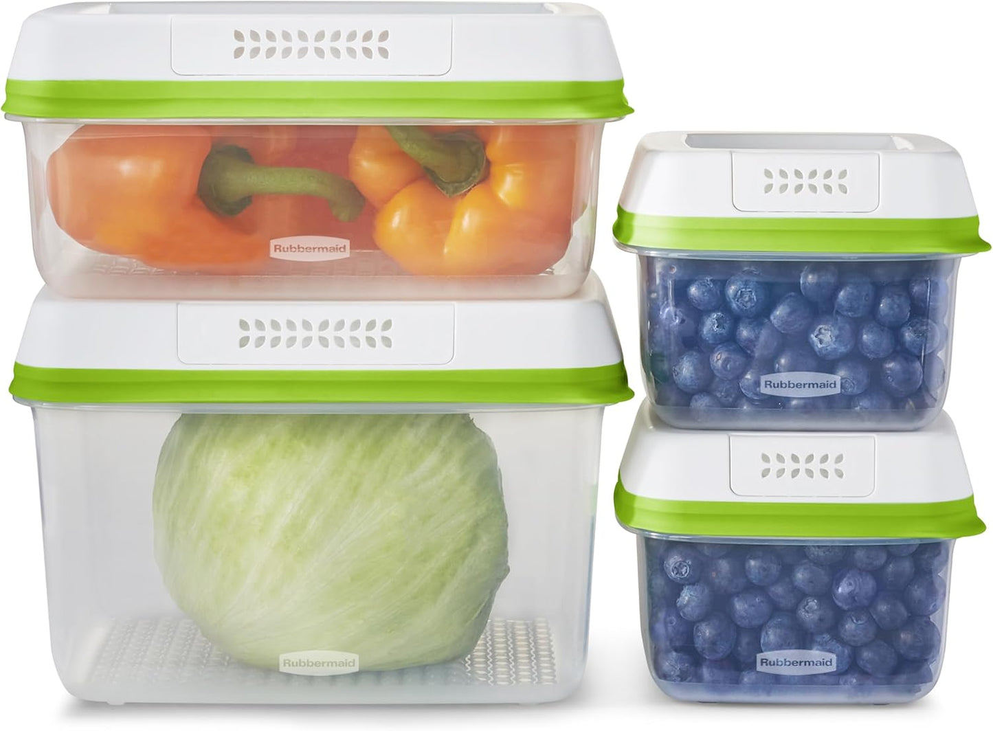 Rubbermaid FreshWorks Produce Saver, Medium and Large Storage Containers, 8-Piece Set, Set of 4, Med & Lg, Clear