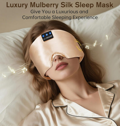 LC-dolida Luxurious Silk Soft Sleep Mask, Sleep Headphones with Bluetooth 5.4 for Side Sleeper, Total Blackout Eye Sleeping Mask for Women and Men, Ideal Gift for Restful Sleep, Travel(Black)
