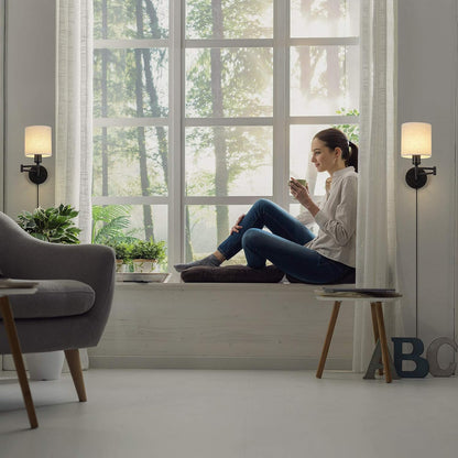 CADUKE Plug in Wall Sconce Set of 2, Swing Arm Wall Lamps