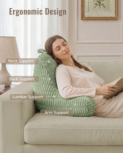 Blissful Diary Reading Pillow, Backrest Pillow with Shredded Memory Foam for Adult & Children, Designed for Bed and Couch Sitting Up, Includes Arms, Pockets and Washable Cover, Off White