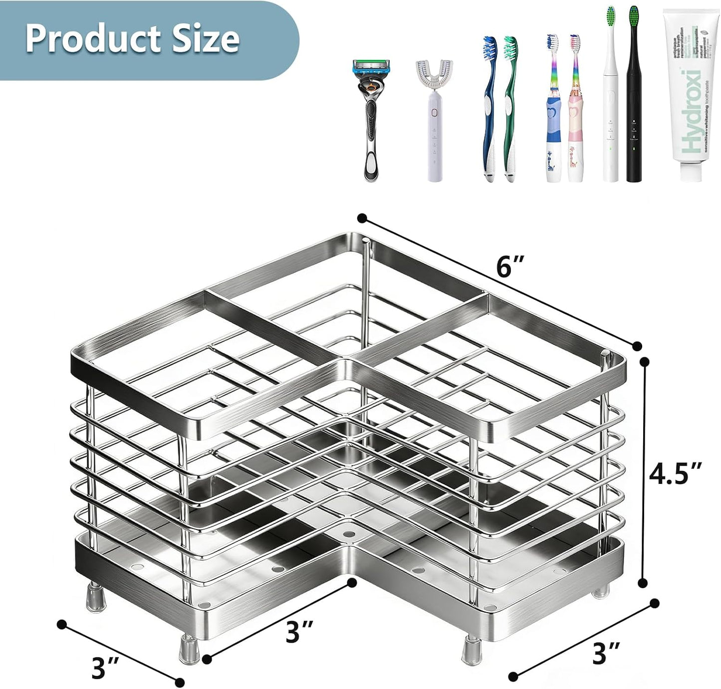 Toothbrush Holders for Bathrooms, 4 Slots Metal Tooth Brushing Organizer | Rustproof Electric Tooth Brush Toothpaste Holder with Drainage for Bathroom Countertop, White