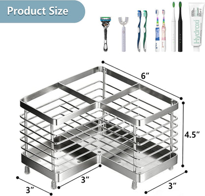 Toothbrush Holders for Bathrooms, 4 Slots Metal Tooth Brushing Organizer | Rustproof Electric Tooth Brush Toothpaste Holder with Drainage for Bathroom Countertop, White