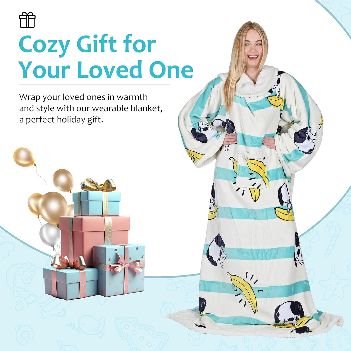 Catalonia Sherpa Wearable Blanket with Sleeves and Pocket for Adults